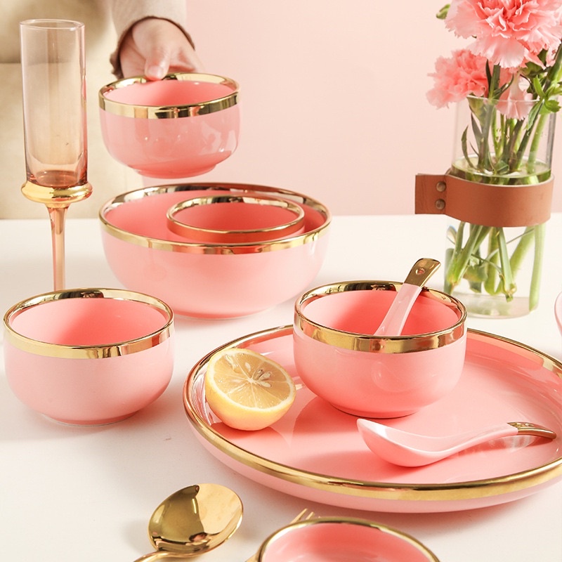 Piring set White Gold, pink gold, green gold, ungu gold Oriental Dining set 26pcs free box