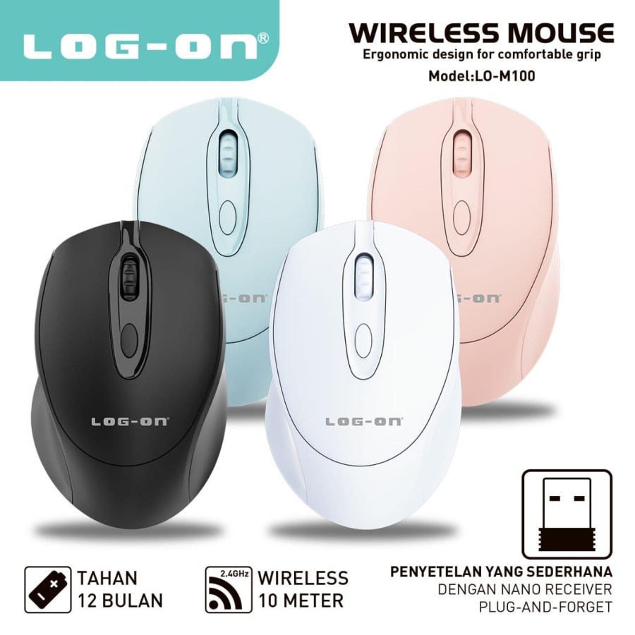 MOUSE WIRELESS LOG-ON M100 2.4Ghz OPTICAL 1600DPI