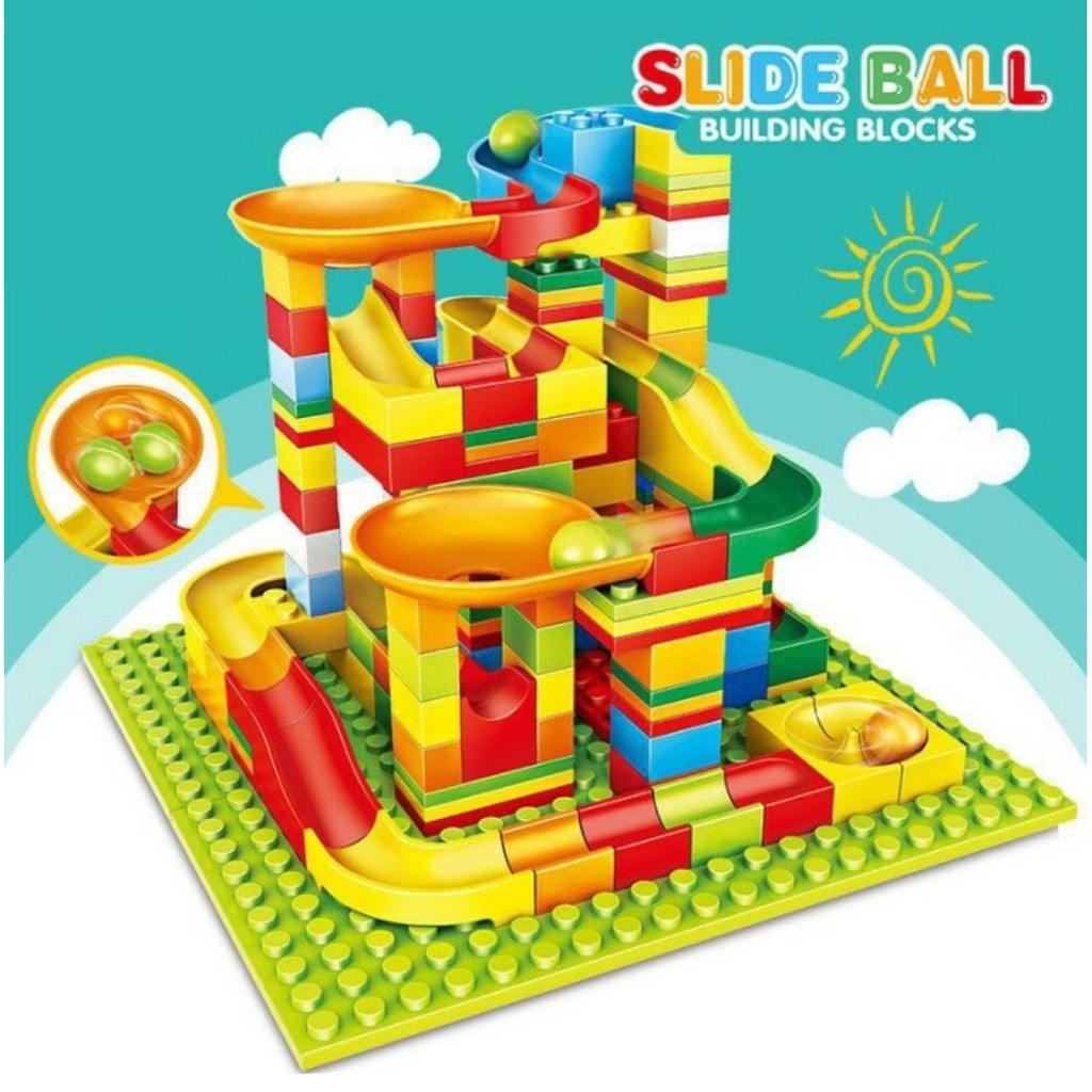 Mainan Balok Susun Brick Building Blocks Marble Race Run Maze Balls Track Slide Ball - Block Balok Susun