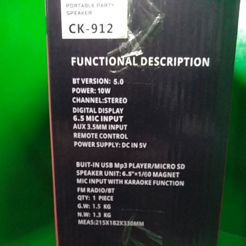 SPEAKER PORTABLE 6.5 INCI CK-912~AA2+1MIC KABEL