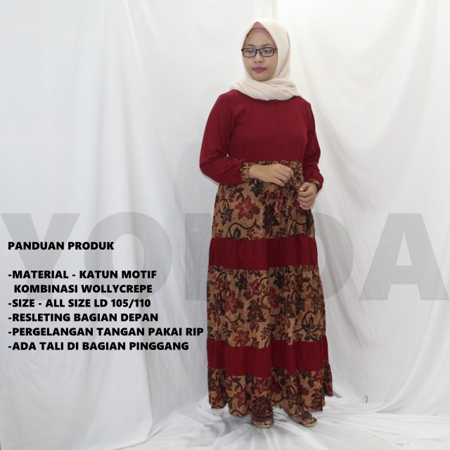 GAMIS KATUN MOTIF KOMBINASI WOLLY CREPE TERBARU 2020/GAMIS BATIK KOMBINASI/COD