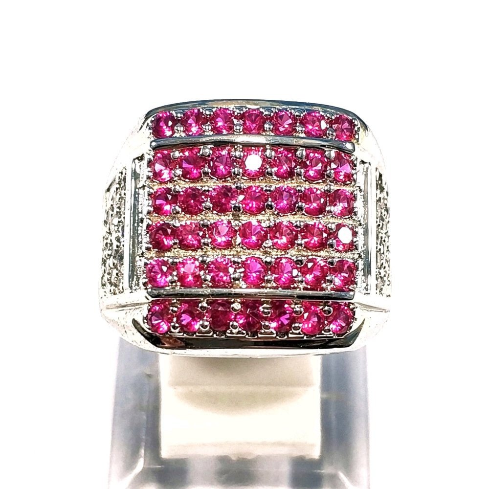 CINCIN BATU PERMATA PINK RUBY 42 SET MATA SILVER VERSION