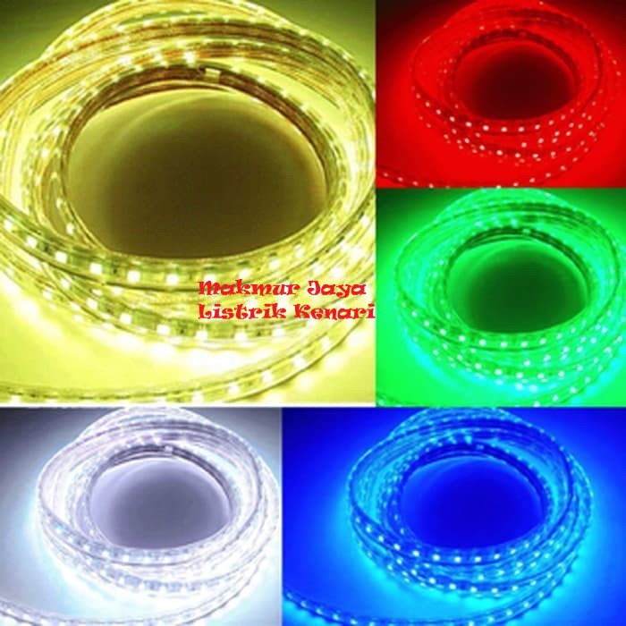 LAMPU LED STRIP 5050 1 Meter AC 220V OUTDOOR SEMUA WARNA - Meteran Putih Kuning Biru Merah Hijau