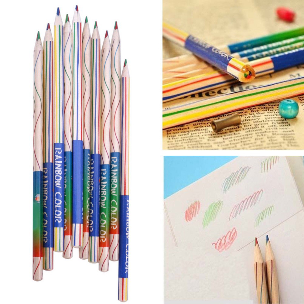 10pcs Rainbow Pencil 4 in 1 Colored Drawing Painting Pencils DIY Stationery Set