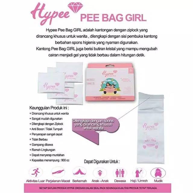 Hypee pee bag girl kantong urin wanita