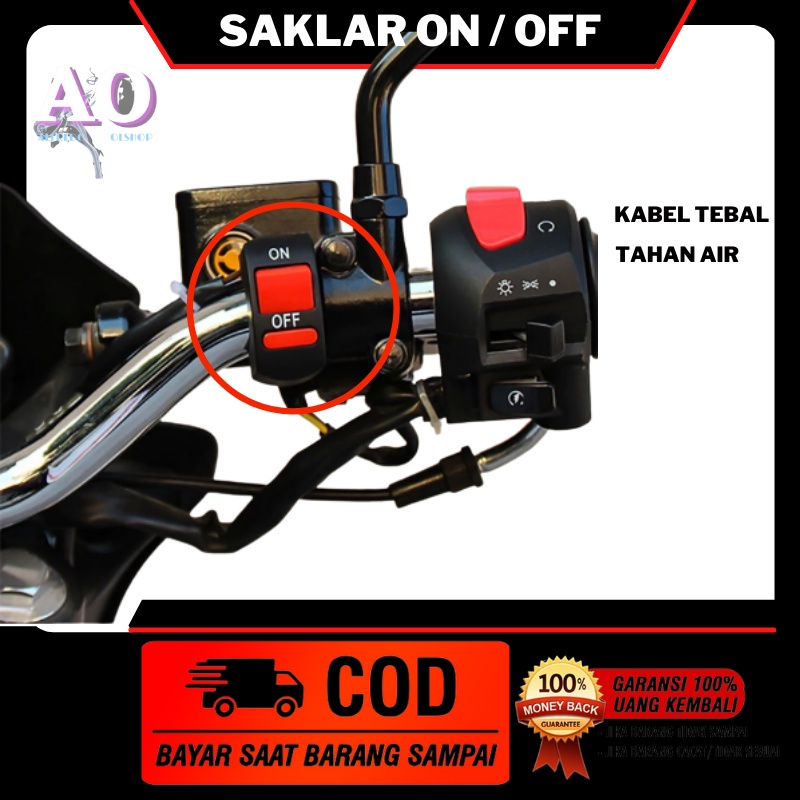 Switch Saklar Tombol Power on off steker stop kontak  Lampu Besar Sorot Utama Stang Motor Waterproff