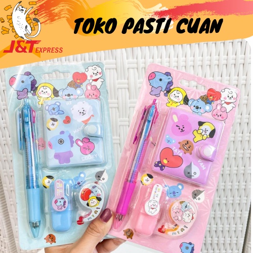 

paket alat tulis 4 in 1 bt21 lucu imut atk fancy murah bisa COD