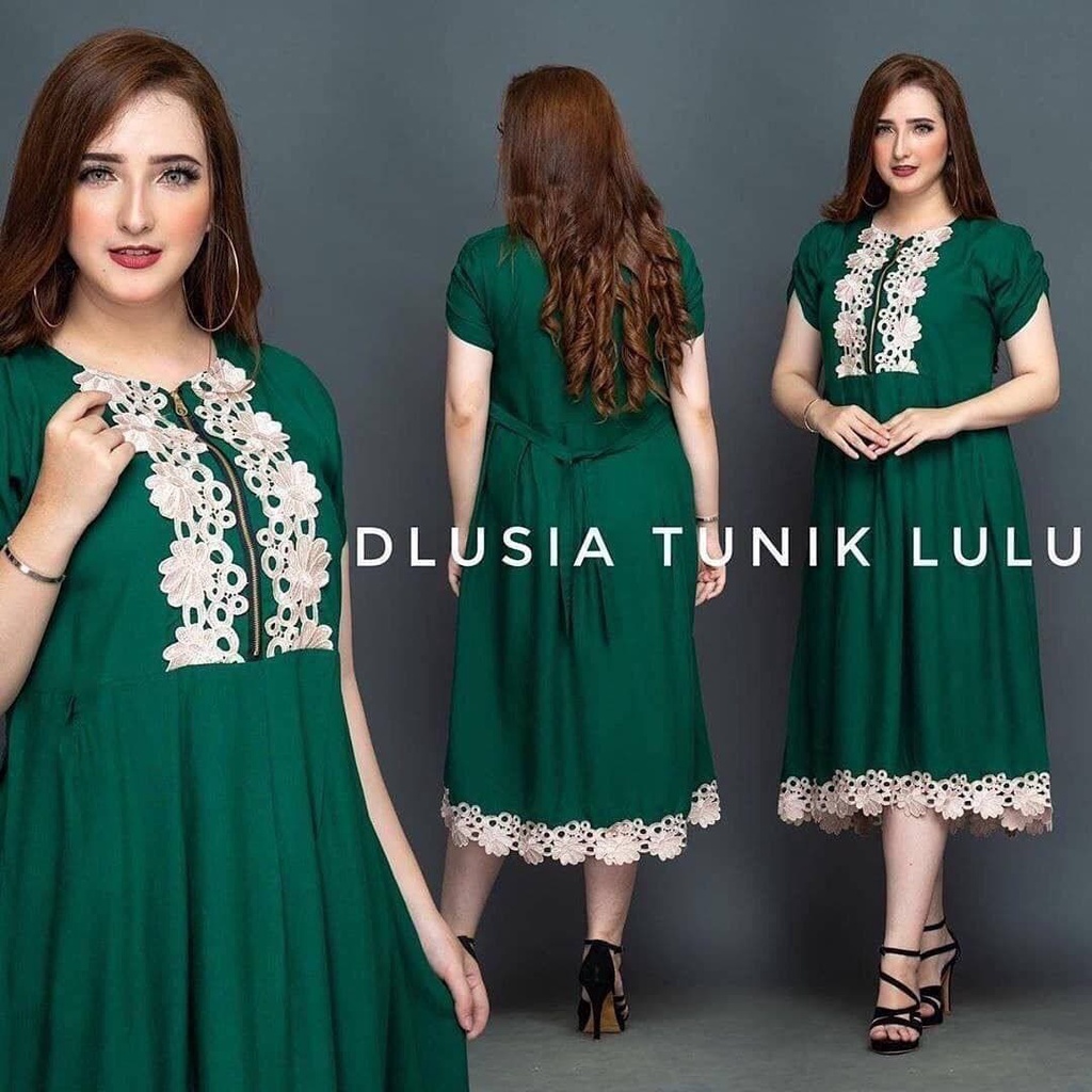 Daster Renda Tunik Lulu Dlusia Rayon Premium Dress Tunik Lengan Pendek Busui Baju Wanita Kekinian LD 110 cm