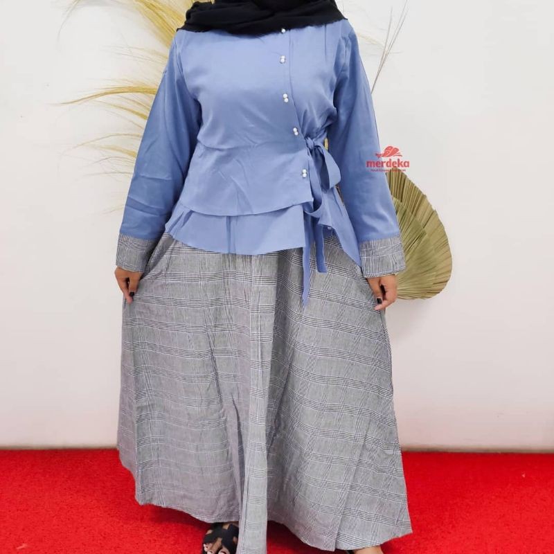 gamis katun kombinasi kotak