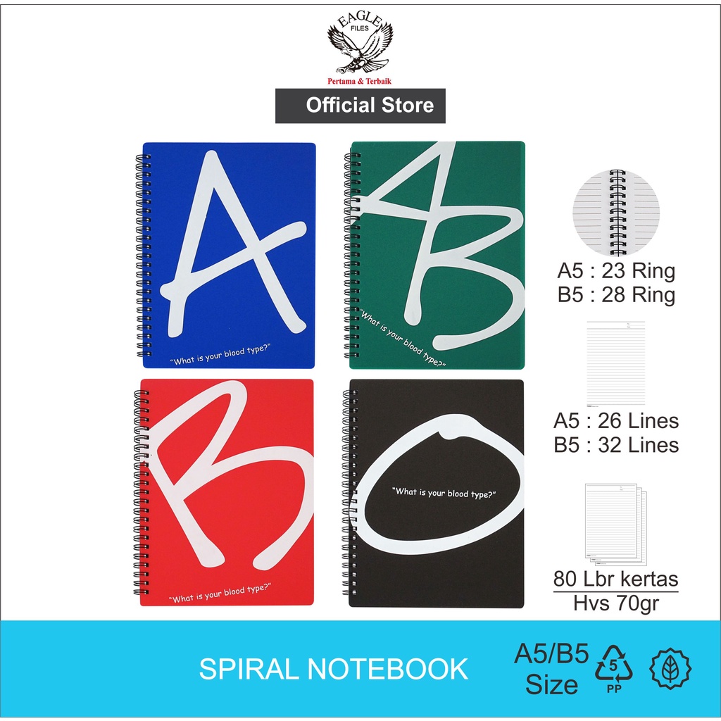 

Notebook Spiral TOMEX A6 - B5 Motif BLOOD TYPE / Buku Tulis / Buku Catatan / Diary Notebook Spiral Isi 80 Lembar Kertas