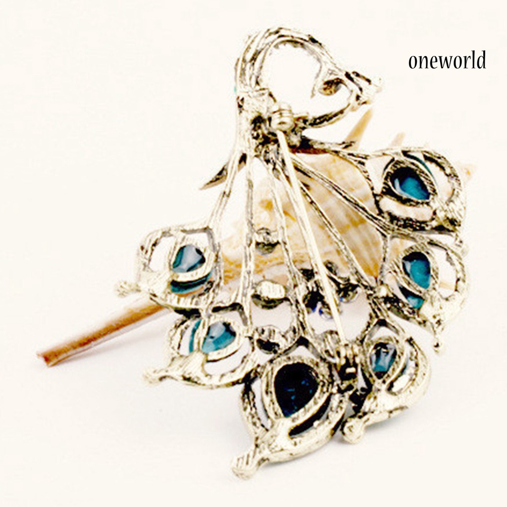 OW@ Brooch Rhinestone Decor Peacock Shaped Alloy Women Fashion Brooch Buckle for Scarf