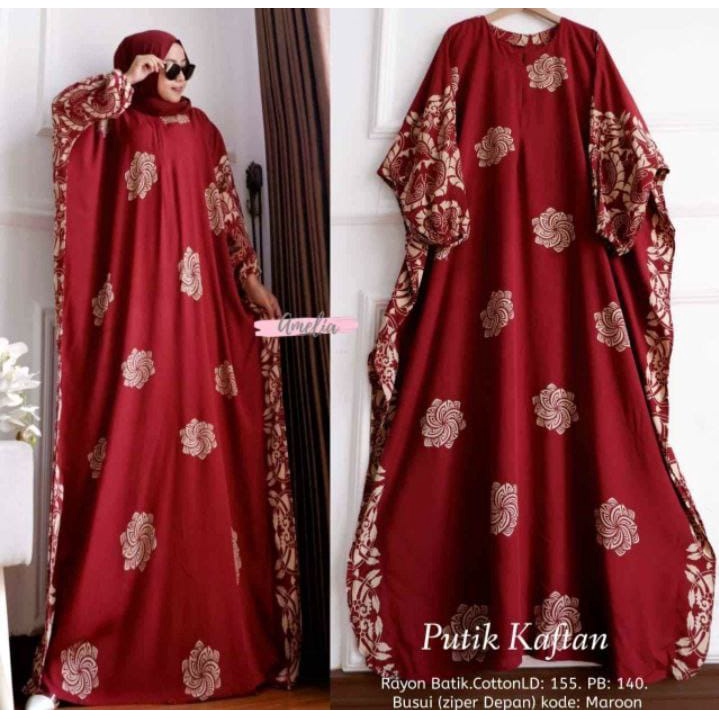 Gamis Rayon Jumbo Dress Kaftan / Putik Kaftan Size Jumbo Resleting Busui Ori By Batik AW Rayon Tebal / Kaftan Wanita