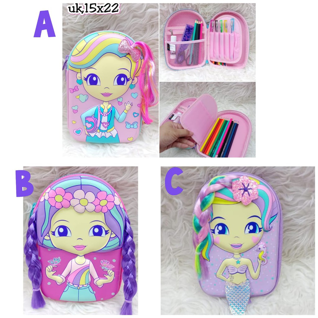 

Kotak Tempat Pensil Anak Organizer Art Bag Mermaid Girl with hair Pencil Case cewek rambut boneka