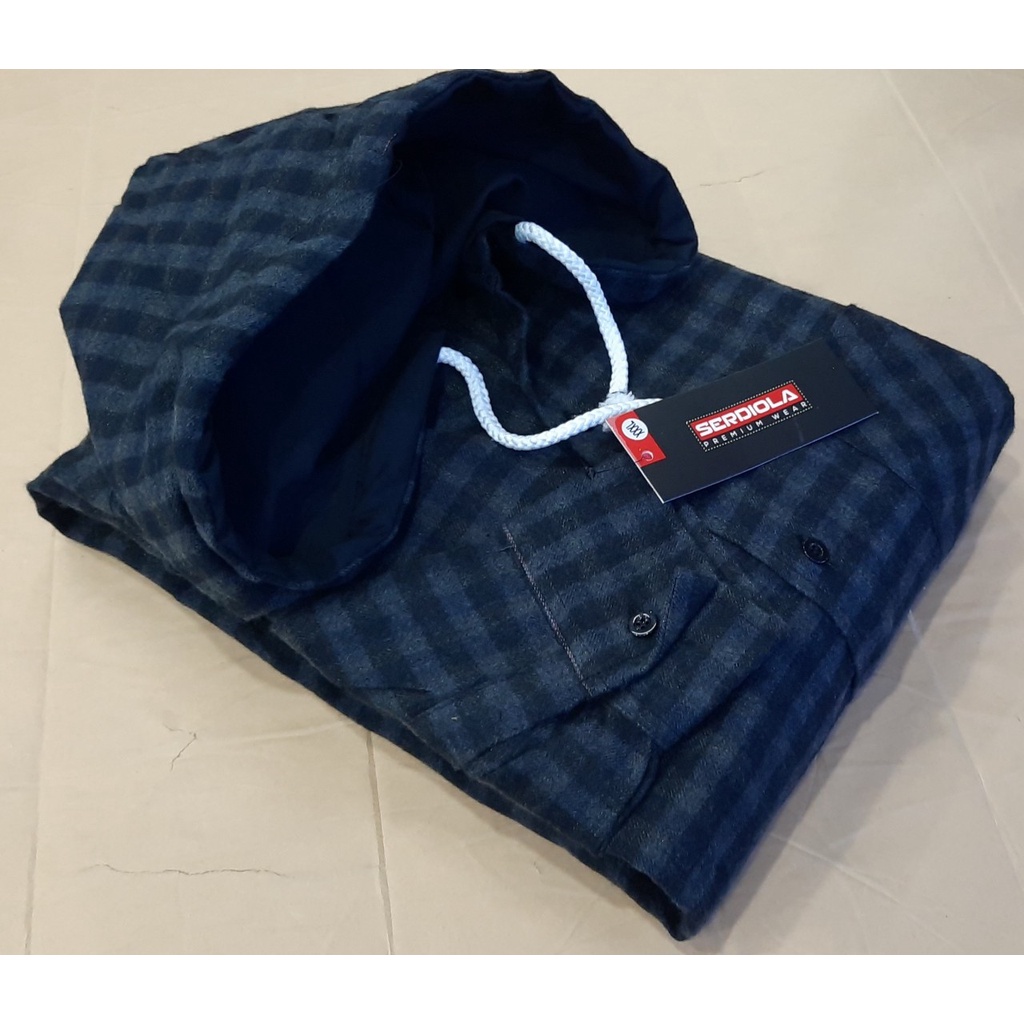 kemeja flanel hoodie lengan panjang pria/ size jumbo/XXL-XXXL-XXXXL