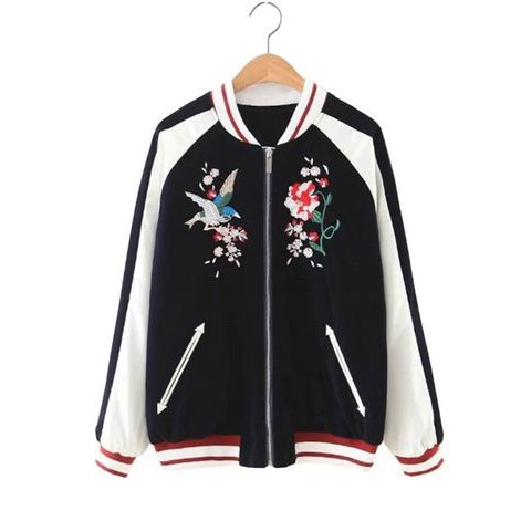 Jaket Sukajan Jepang Yakuza Souvenir Jacket Black Swallow & Flower