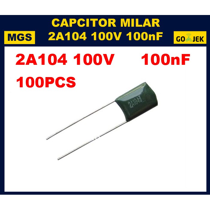 100Pcs Kapasitor Milar 104 100nF