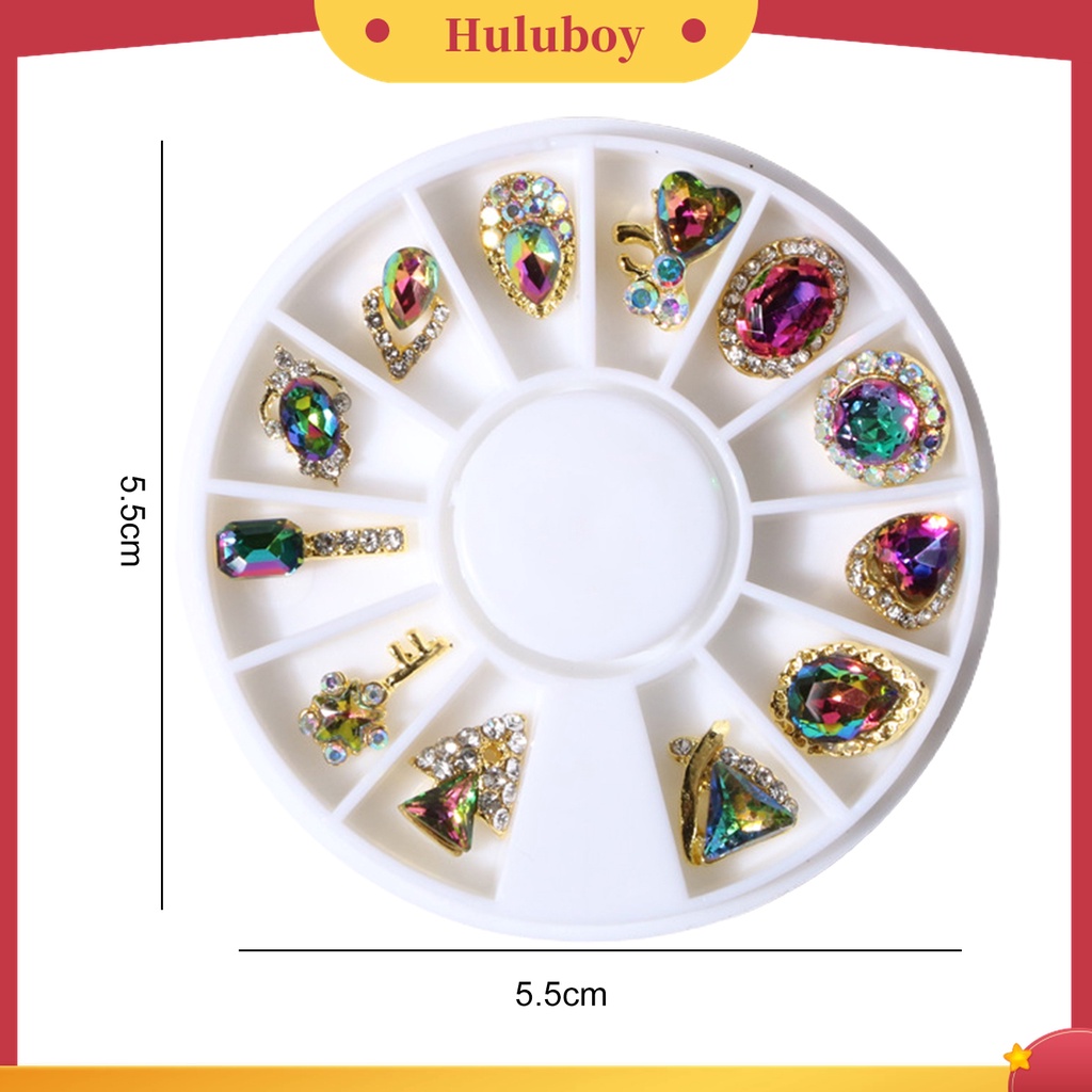 Huluboy Huluboy♡ 1 Kotak Berlian Imitasi 3D Bahan Alloy Untuk Dekorasi Nail Art