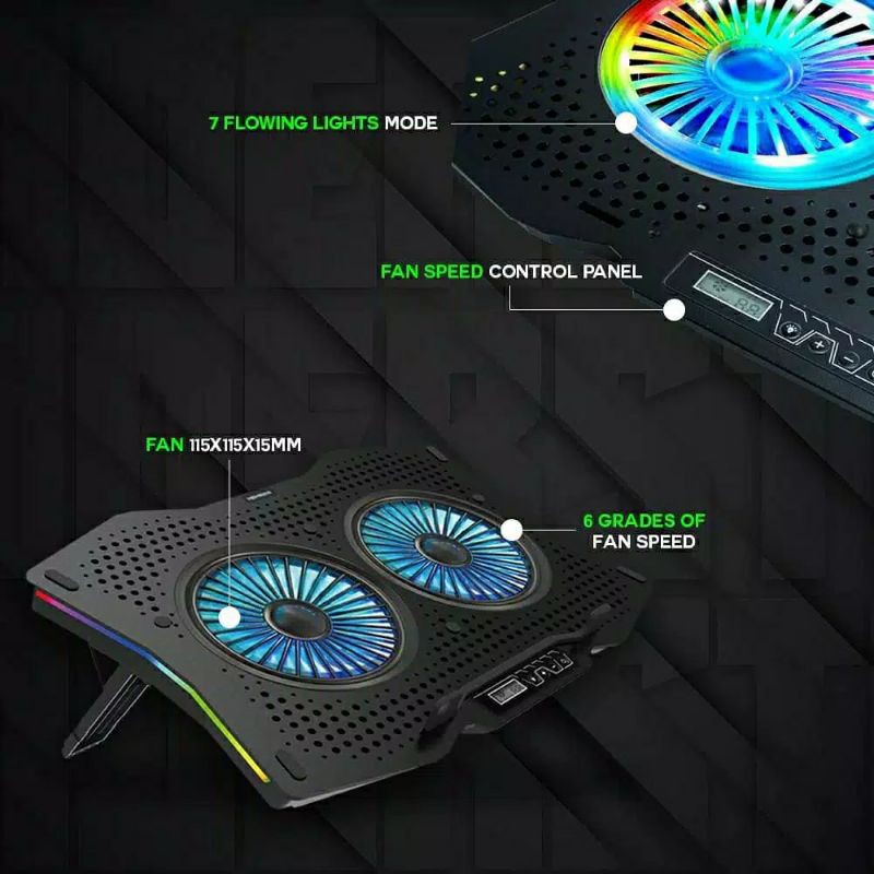 Nyk Cooling Pad Gaming X-6 Thunderstorm RGB 2 Fan