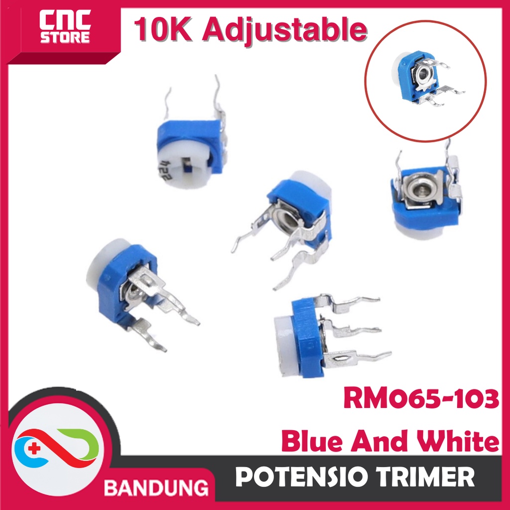 POTENTIOMETER 10K HORIZONTAL RM065-103 BLUE AND WHITE ADJUSTABLE RESISTANCE WH06-2