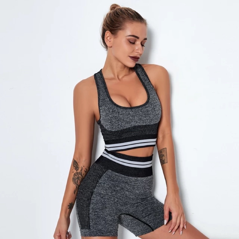 Atilla Set (Sport Bra + High Waist Shorts) Setelan Pakaian Olahraga Yoga Gym Fitness Wanita-2