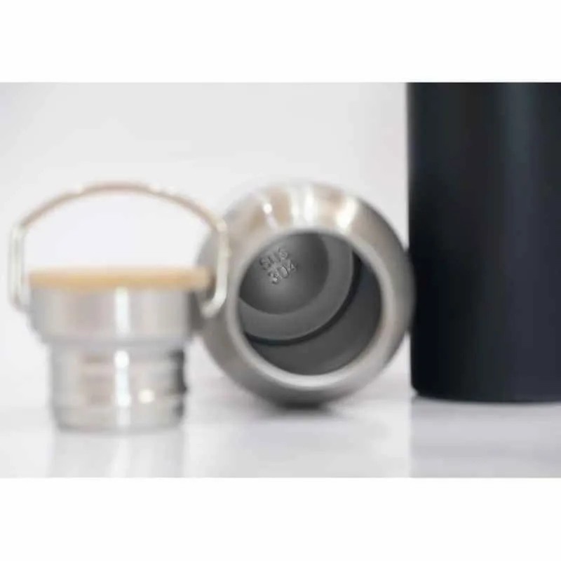 H598 [ HITAM ] Termos Tutup Bambu MINI 350 ml / Tumbler Stainless Steel Tahan Panas ( H-598 )