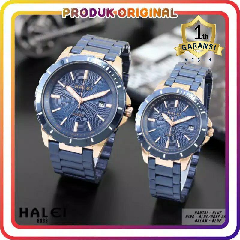COD JAM TANGAN COUPLE HALEI ORIGINAL 8033 TANGGAL AKTIF WATER RESISTANT STAINLES STEEL