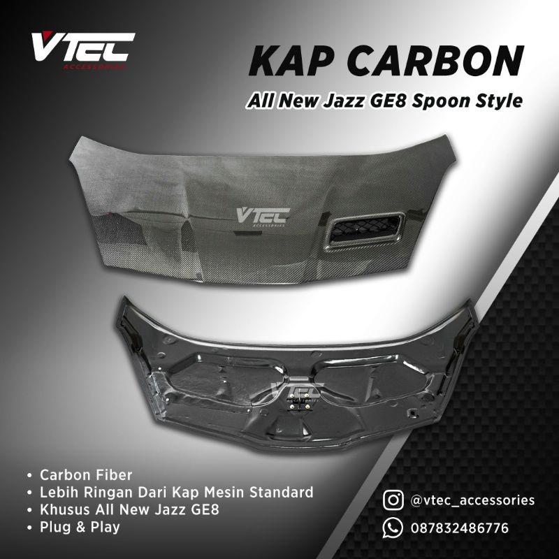 Kap Mesin Carbon All New Jazz Ge8 Spoon Style