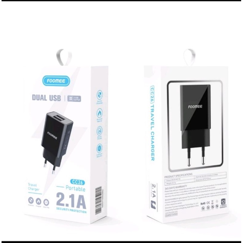 Charger Hp FOOMEE CC26 2USB 5V2.1A Cas Hp Cocok untuk Smua Type Hp