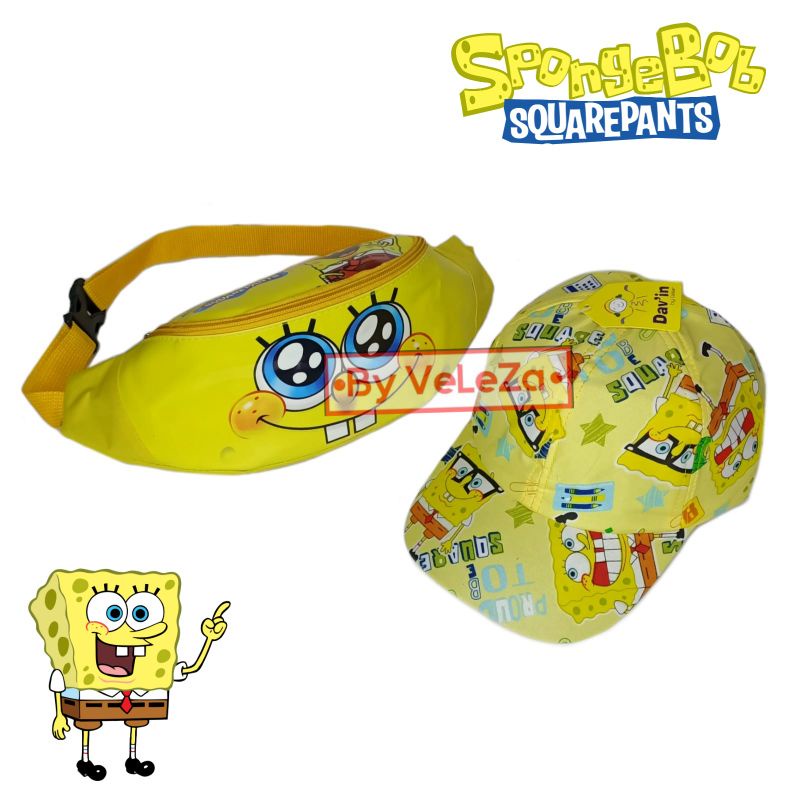 waistbag anak karakter Spongebob gratis topi - tas anak