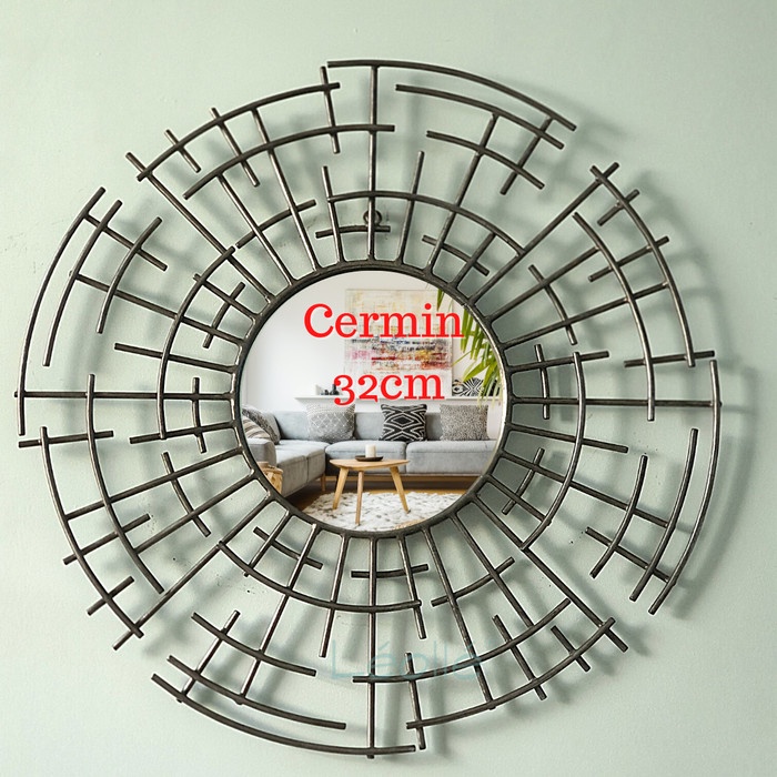 Leolle Hiasan Dinding Cermin Dinding Metal Minimalis 80cm - Brown