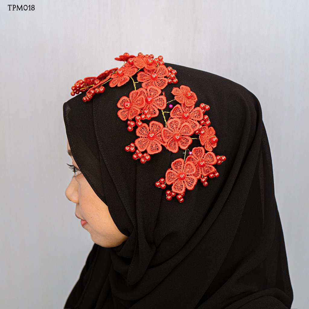 [SIAP KIRIM] SATU SET TIARA CROWN WEDDING HIJAB MODERN BUNGA MERAH TPM018