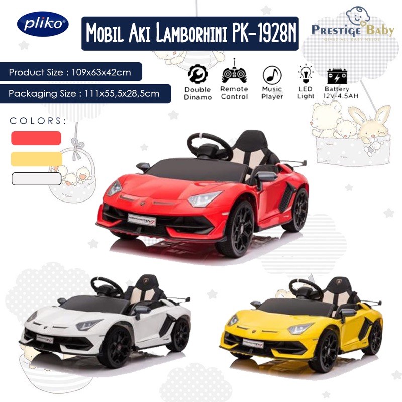 MOBIL AKI MAINAN ANAK LAMBORGHINI AVENTADOR LISENSI PLIKO PK-1928N PK 1928N