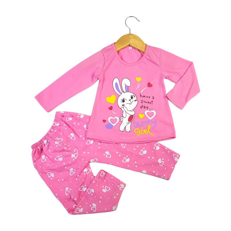 SETELAN SIKUNING PAKAIAN BAJU ANAK PEREMPUAN MOTIF RABBIT 2-7 TAHUN