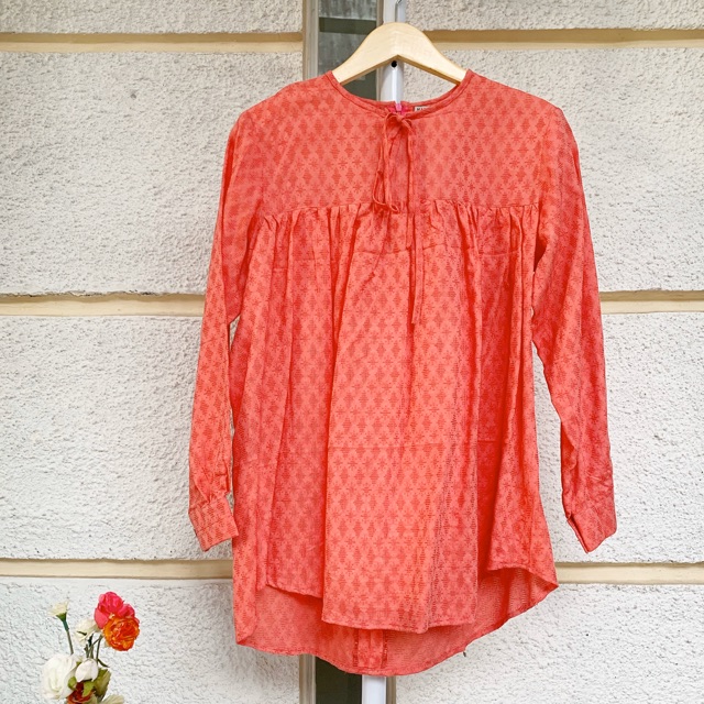 nalini (katun dobby) tunik hijab atasan blouse kemeja wanita warna peach salem