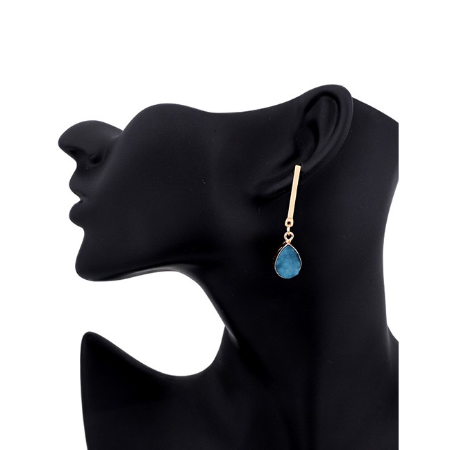 LRC Anting Tusuk Fashion Blue Imitation Natural Stone Drop Earrings F63932