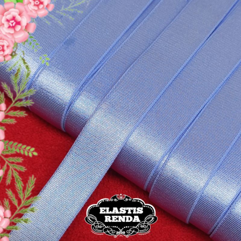 (Harga Per Meter) Tali Bra Biru Motif Polos Lebar 1,8cm