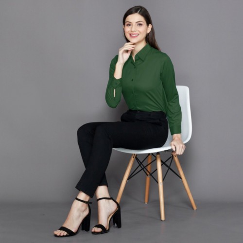 Kemeja wanita exclusive terbaru hijau botol / kemeja wanita polos lengan panjang terbaru hijau botol