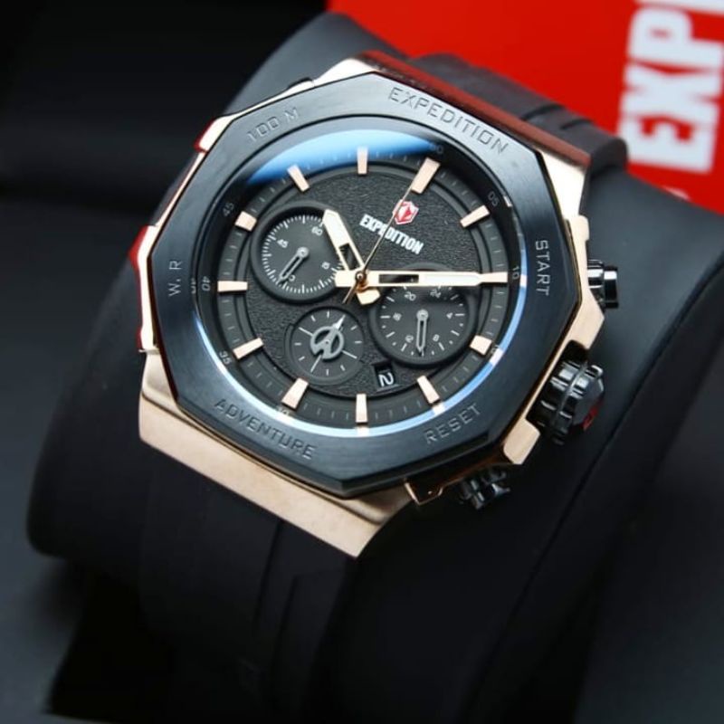 Jam Tangan Expedition E 6816 Pria / E6816 M Black Rosegold Original