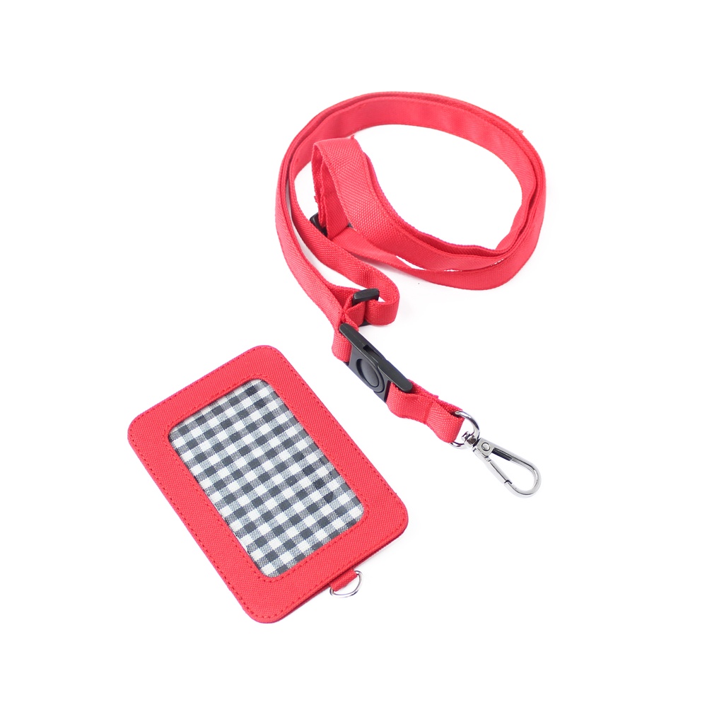 EMID100 name tag gantungan dompet ID card holder tali lanyard kartu merah