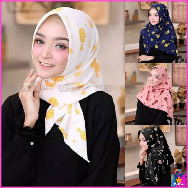 Hijab Jilbab Segitiga Instan Motif Buah Tropis Triangle Fruit Edition GS175