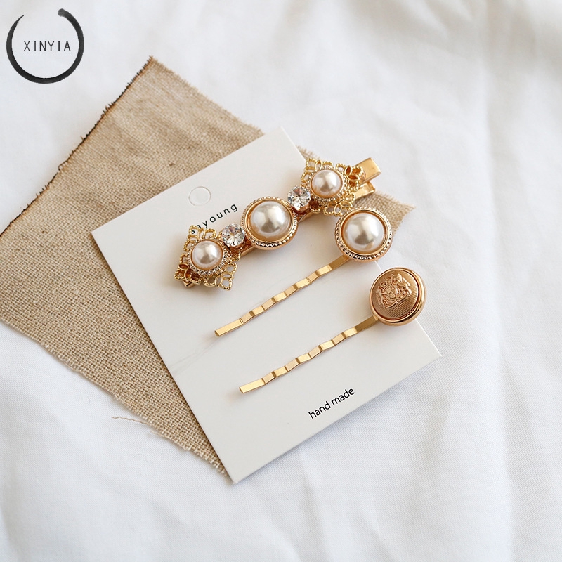 【8 Groups】Korea Ins Wind Pearl Edge Clip Pearl Hairpin Sweet Wind Bangs Clip Set Hairclip