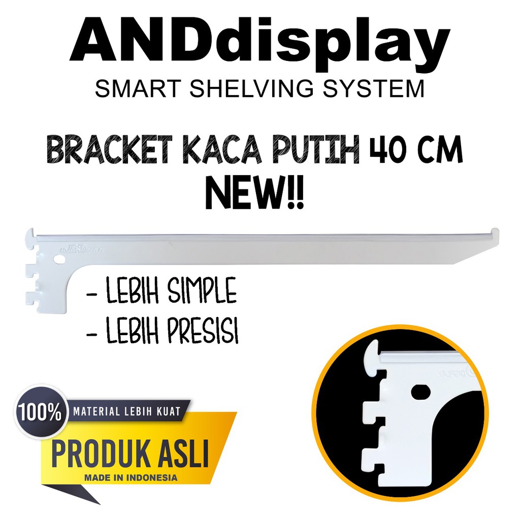 DAUN BRACKET KACA 40CM PTH NEW AMBALAN SIKU PENYANGGA RAK BRAKET ANDDISPLAY