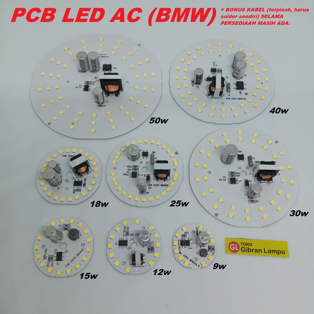 PCB LED AC Super Terang (BMW) - Spare Part Lampu LED AC 220V Bonus Kabel Sekelas BM