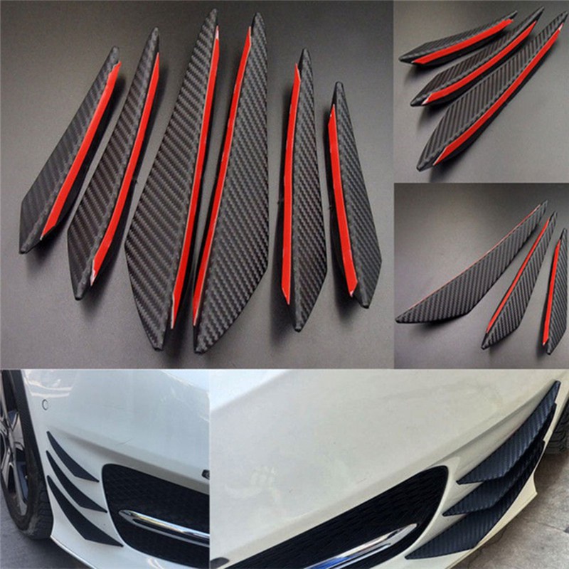 6Pcs Gaya Serat Karbon Mobil Bumper Depan Lip Splitter Tubuh Canard Spoiler depan bar pisau udara