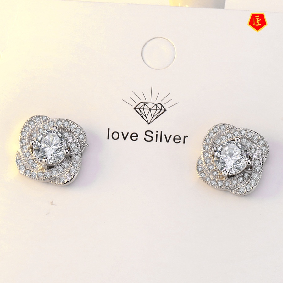 [Ready Stock]New Creative Rotational Full-Jeweled Stud Earrings Fashion