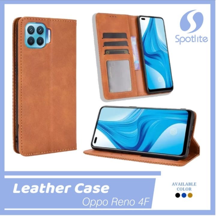 FLIP COVER OPPO RENO 4F LEATHER CASE CASING DOMPET HP KULIT DENGAN CARD HOLDER