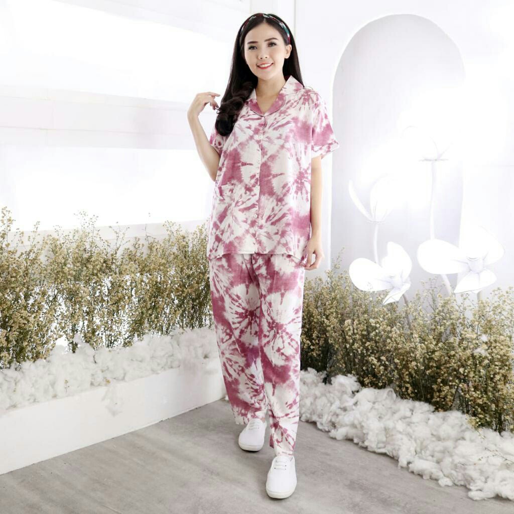 Baju tidur set piyama tie die celana panjang LUCY CP real pic