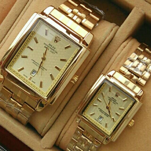 Jam tangan rolex couple segi date gold