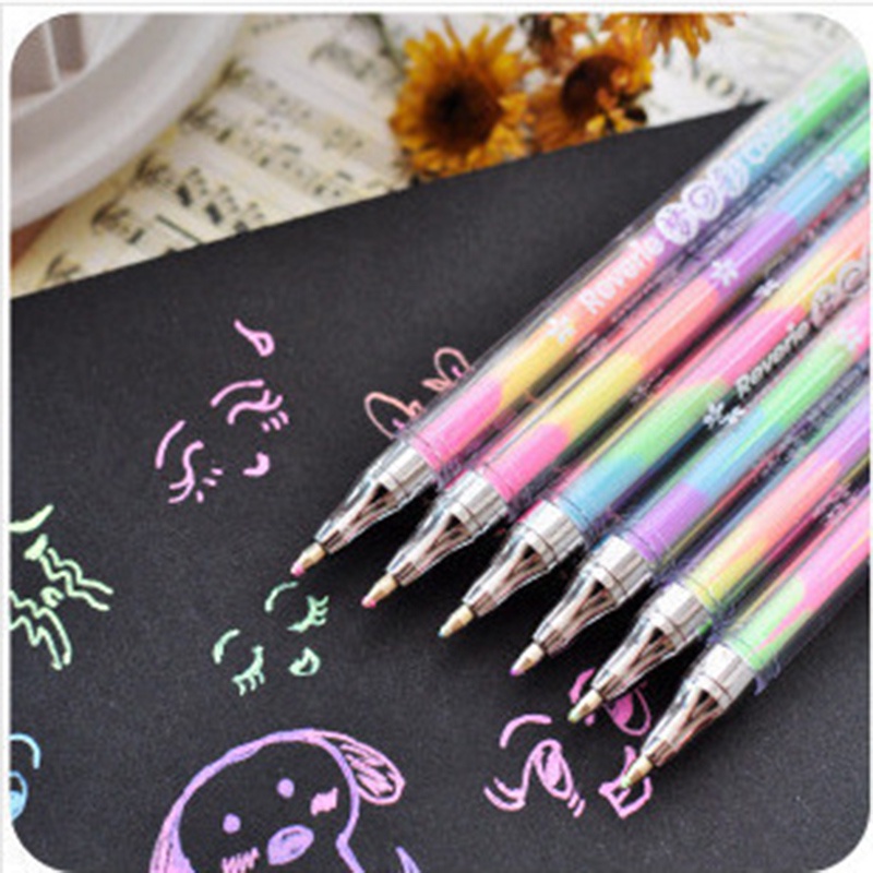 6 In 1 Pen Cat Air Fluorescent Multi Warna Pelangi Untuk Dekorasi Album Foto / Graffiti DIY