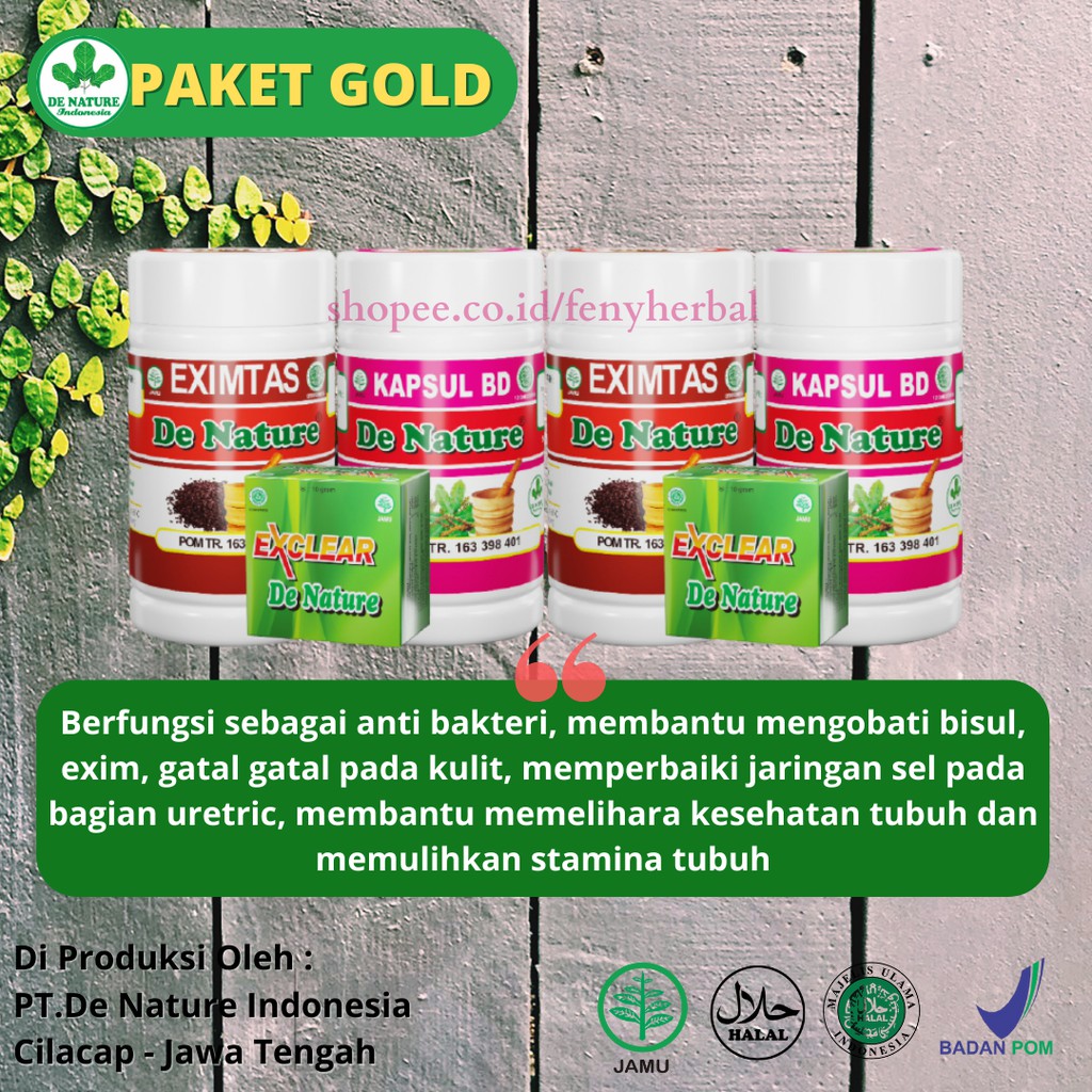 Paket GOLD De Nature Kapsul BD Eximtas Exclear Obat Gatal Eksim Alergi Gatel Kulit Skabies Herbal